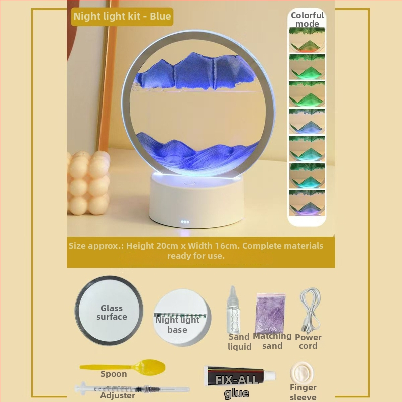 Naktinė lempa su smėlio paveikslu — DIY komplektas iš stiklo, pusiau rankinis gamybos procesas, poliruotas paviršius, abstraktus modernus dekoras svetainei
