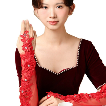 Garās tīkla mežģīņu cimdi ar kristālu akcentiem kāzu tērpam – sievietēm, pavasaris–vasara–rudens, pielāgošana pieejama.