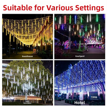 Șir de lumini LED ploaie de meteori – exterior IP65, 220V, durată de viață 10.000 h, carcasă PVC