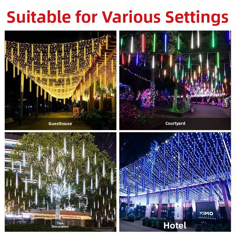 Șir de lumini LED ploaie de meteori – exterior IP65, 220V, durată de viață 10.000 h, carcasă PVC