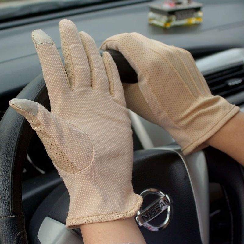 Mănuși din bumbac pur cu ecran tactil, protecție solară, vară, subțiri, deget jumătate, respirante, pentru ciclism și condus, antiaderente și absorbante transpirației, unisex