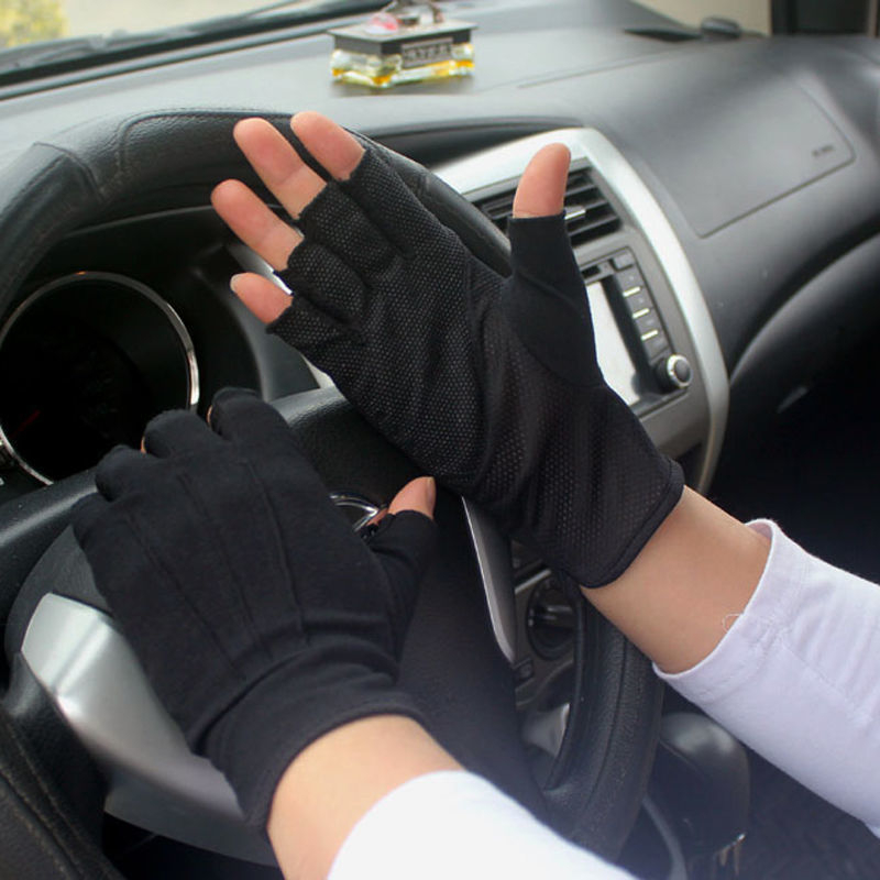 Mănuși din bumbac pur cu ecran tactil, protecție solară, vară, subțiri, deget jumătate, respirante, pentru ciclism și condus, antiaderente și absorbante transpirației, unisex