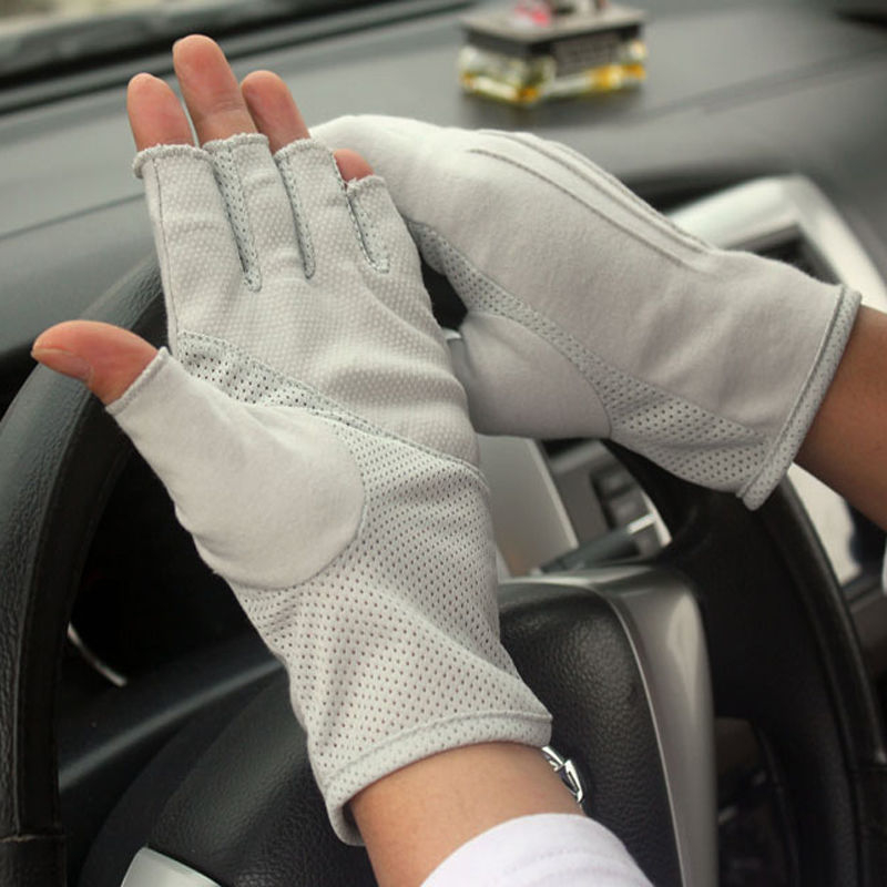Mănuși din bumbac pur cu ecran tactil, protecție solară, vară, subțiri, deget jumătate, respirante, pentru ciclism și condus, antiaderente și absorbante transpirației, unisex