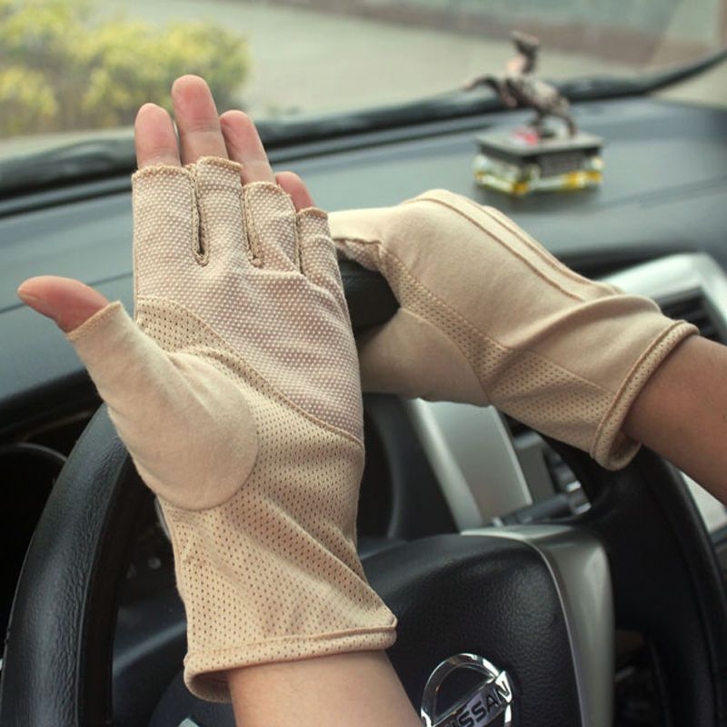 Mănuși din bumbac pur cu ecran tactil, protecție solară, vară, subțiri, deget jumătate, respirante, pentru ciclism și condus, antiaderente și absorbante transpirației, unisex