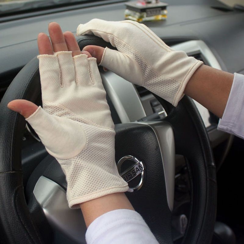 Mănuși din bumbac pur cu ecran tactil, protecție solară, vară, subțiri, deget jumătate, respirante, pentru ciclism și condus, antiaderente și absorbante transpirației, unisex