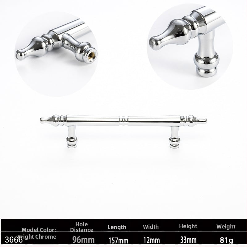 Skapja un garderobes durvju rokturis, modelis 3666, cinka sakausējums, elektroplatinga pārklājums, itāļu minimālisma stils, vienas atvēruma montāža