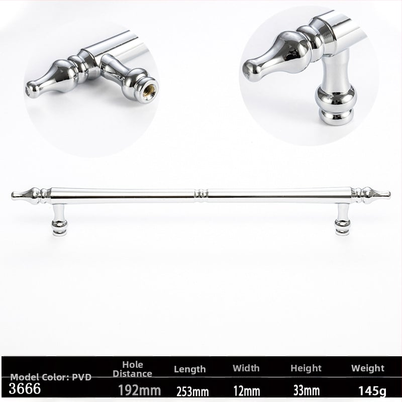 Skapja un garderobes durvju rokturis, modelis 3666, cinka sakausējums, elektroplatinga pārklājums, itāļu minimālisma stils, vienas atvēruma montāža