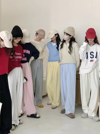 Női pamutból készült széles lábú nadrág, laza szabás, őszi 2024, japán-koreai kényelmes stílus