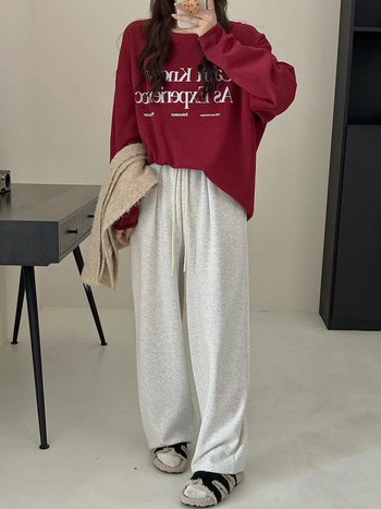 Női pamutból készült széles lábú nadrág, laza szabás, őszi 2024, japán-koreai kényelmes stílus