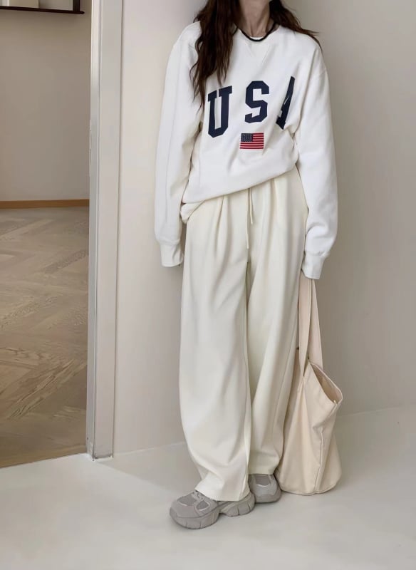 Női pamutból készült széles lábú nadrág, laza szabás, őszi 2024, japán-koreai kényelmes stílus