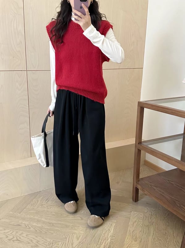 Női pamutból készült széles lábú nadrág, laza szabás, őszi 2024, japán-koreai kényelmes stílus