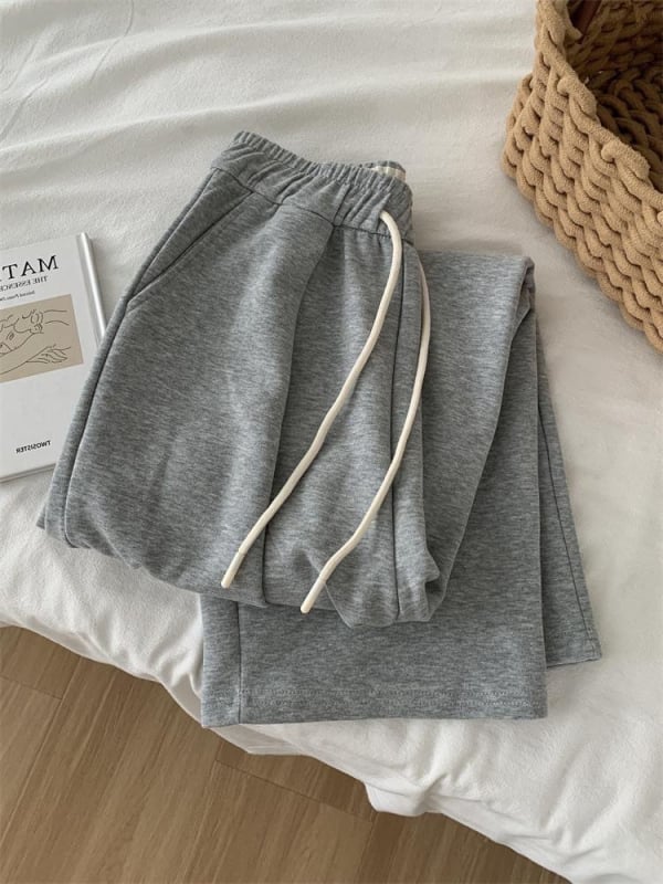 Női pamutból készült széles lábú nadrág, laza szabás, őszi 2024, japán-koreai kényelmes stílus