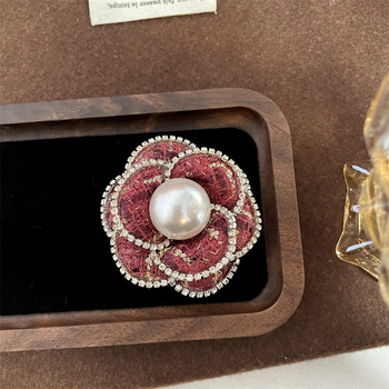 Брошка Камелия от плат, ръчна изработка, форма цветя, стил Свеж и сладък, есен 2025