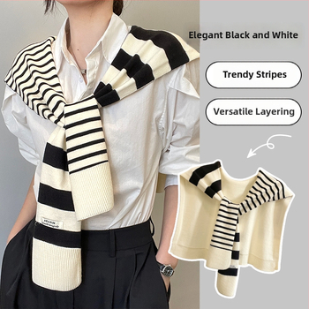 Svītraināts adīts šalles sievietēm – poliestera šķiedra, piemērots vasarai, pavasarim un_rudenim