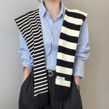 Svītraināts adīts šalles sievietēm – poliestera šķiedra, piemērots vasarai, pavasarim un_rudenim