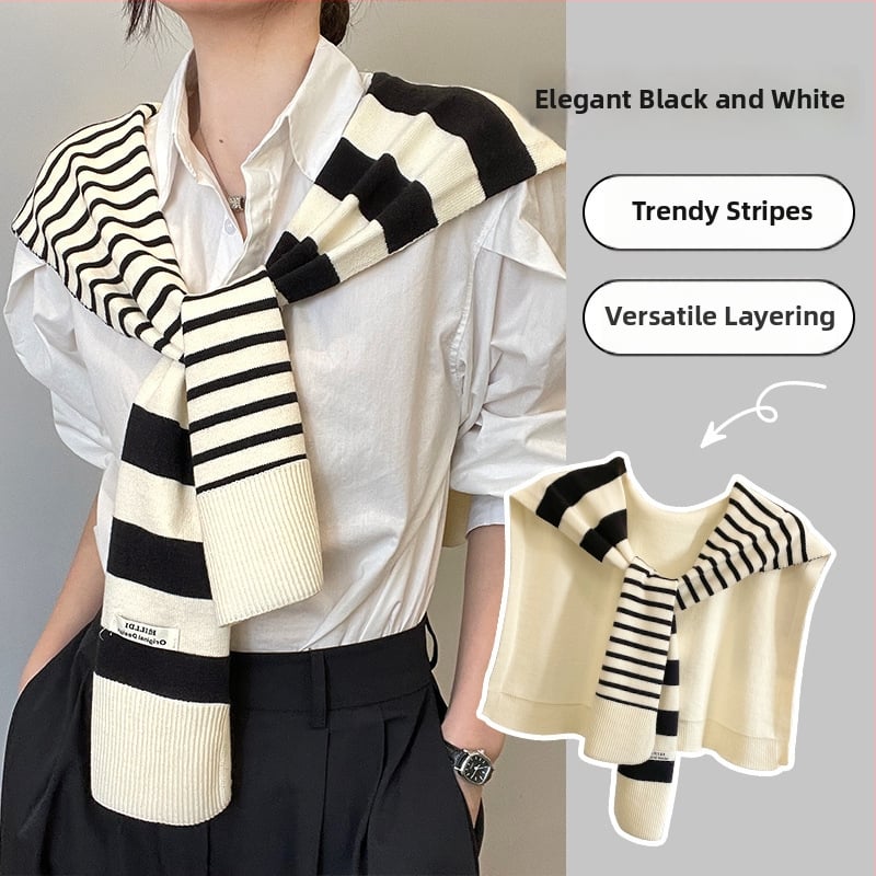 Svītraināts adīts šalles sievietēm – poliestera šķiedra, piemērots vasarai, pavasarim un_rudenim