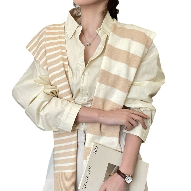 Svītraināts adīts šalles sievietēm – poliestera šķiedra, piemērots vasarai, pavasarim un_rudenim