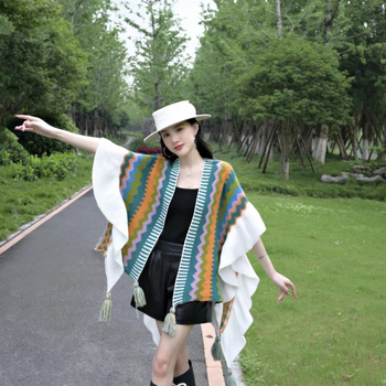 Adīts etniskā stila šalle-pelerīna, visu sezonu lietošanai, materiāls: akril/mākslīgā vilna