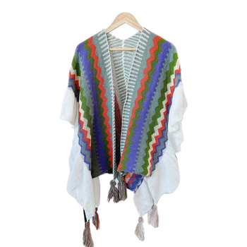 Adīts etniskā stila šalle-pelerīna, visu sezonu lietošanai, materiāls: akril/mākslīgā vilna