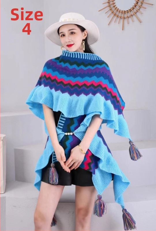 Adīts etniskā stila šalle-pelerīna, visu sezonu lietošanai, materiāls: akril/mākslīgā vilna