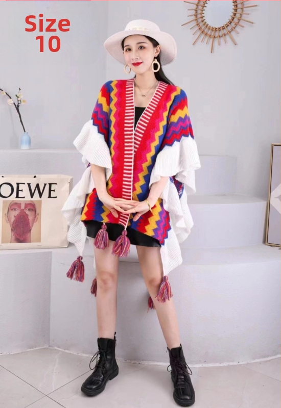 Adīts etniskā stila šalle-pelerīna, visu sezonu lietošanai, materiāls: akril/mākslīgā vilna