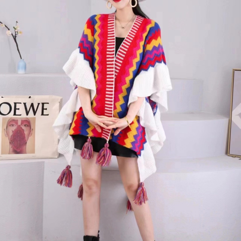 Adīts etniskā stila šalle-pelerīna, visu sezonu lietošanai, materiāls: akril/mākslīgā vilna