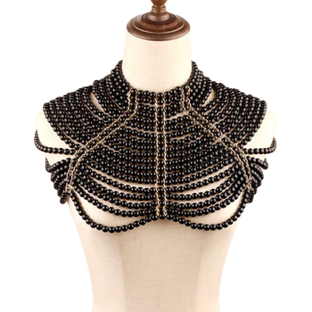 Korpusa ķēde ar daudzslāņainām pērlēm un plecu ķēdi kāzu kleitai — resīns, zīmols Yulapan, sievietes stils, roku adīts, 2025. gada vasara