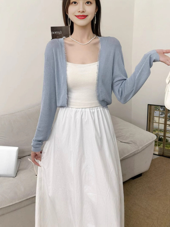 Tencel plāns kardigans ar garām piedurknēm, īss siluets, bez pogām