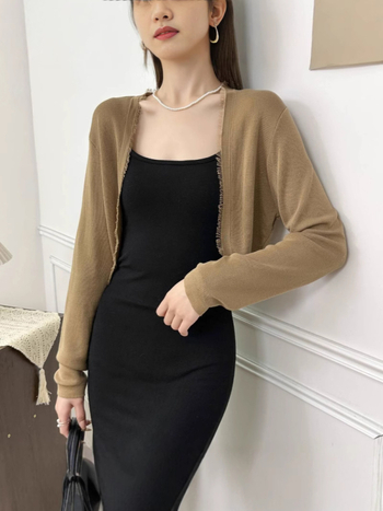 Tencel plāns kardigans ar garām piedurknēm, īss siluets, bez pogām