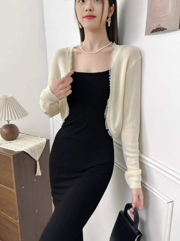 Tencel plāns kardigans ar garām piedurknēm, īss siluets, bez pogām