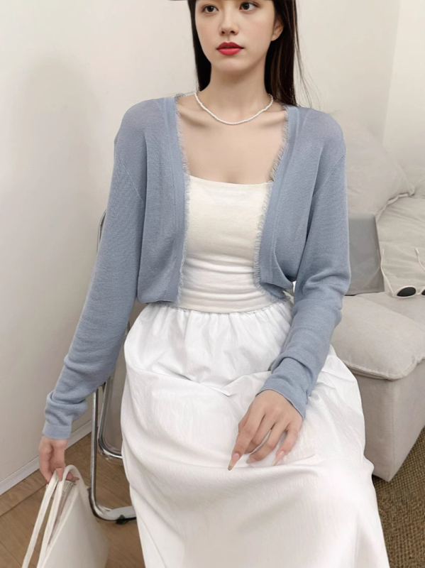 Tencel plāns kardigans ar garām piedurknēm, īss siluets, bez pogām