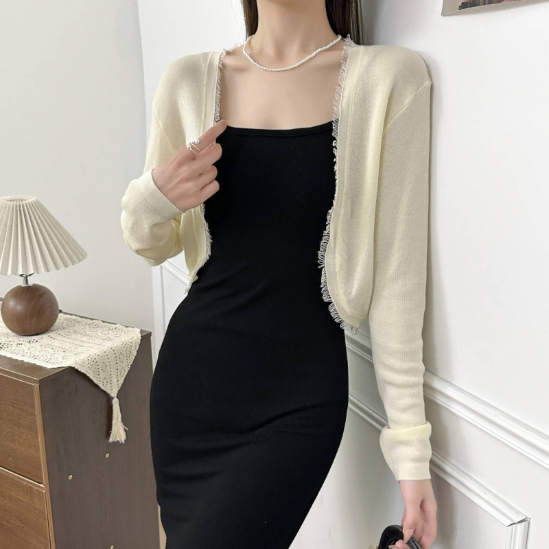 Tencel plāns kardigans ar garām piedurknēm, īss siluets, bez pogām