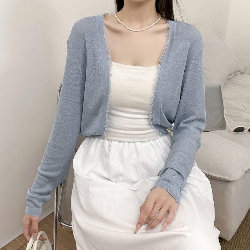 Tencel plāns kardigans ar garām piedurknēm, īss siluets, bez pogām