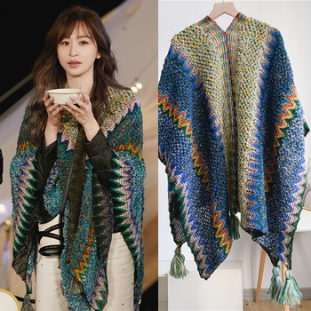 Putni šal za žene, etnički pleteni ogrtač-šal, vunen, warp knitting, topao, razni uzorci, japansko-korejski sladak stil, Sezone: ljeto, zima, proljeće, jesen