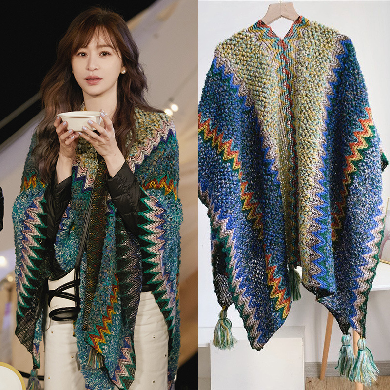 Putni šal za žene, etnički pleteni ogrtač-šal, vunen, warp knitting, topao, razni uzorci, japansko-korejski sladak stil, Sezone: ljeto, zima, proljeće, jesen