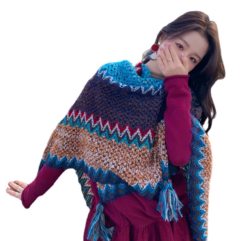 Putni šal za žene, etnički pleteni ogrtač-šal, vunen, warp knitting, topao, razni uzorci, japansko-korejski sladak stil, Sezone: ljeto, zima, proljeće, jesen
