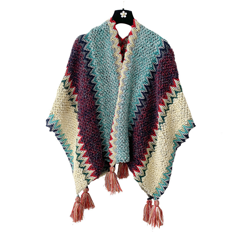 Putni šal za žene, etnički pleteni ogrtač-šal, vunen, warp knitting, topao, razni uzorci, japansko-korejski sladak stil, Sezone: ljeto, zima, proljeće, jesen