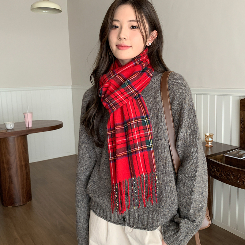Šal kariran, topao, za sve sezone, poliester tkanina, srednja dužina, svestran dizajn (weft knitting; warp-knitted finish; 100% polyester)