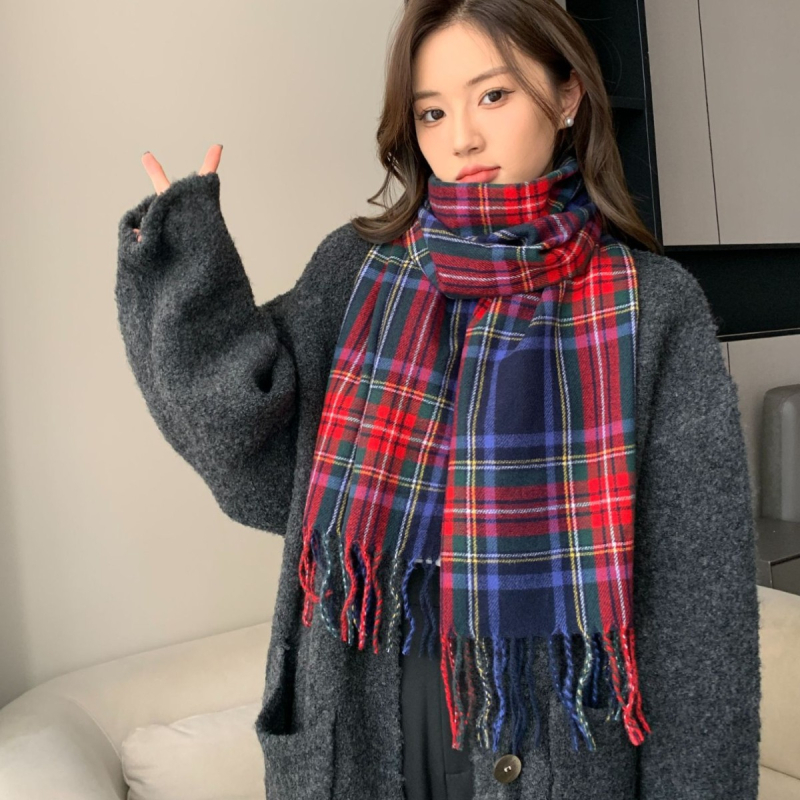 Šal kariran, topao, za sve sezone, poliester tkanina, srednja dužina, svestran dizajn (weft knitting; warp-knitted finish; 100% polyester)