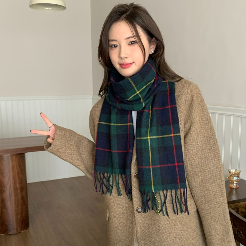 Šal kariran, topao, za sve sezone, poliester tkanina, srednja dužina, svestran dizajn (weft knitting; warp-knitted finish; 100% polyester)