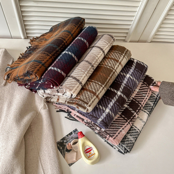 Шал с каре, плетен с имитационен кашмир, полиестер, запазва топлината, зимен стил, винтидж