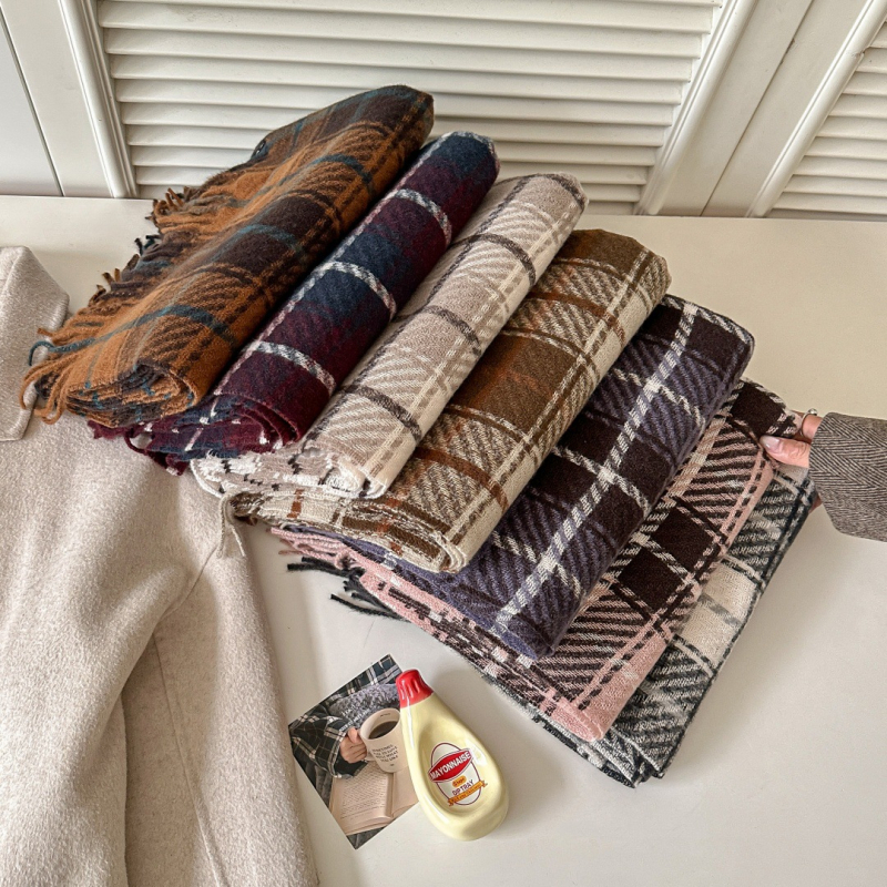 Шал с каре, плетен с имитационен кашмир, полиестер, запазва топлината, зимен стил, винтидж