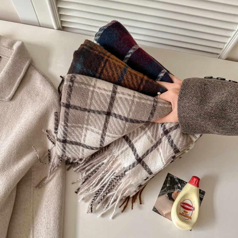 Шал с каре, плетен с имитационен кашмир, полиестер, запазва топлината, зимен стил, винтидж