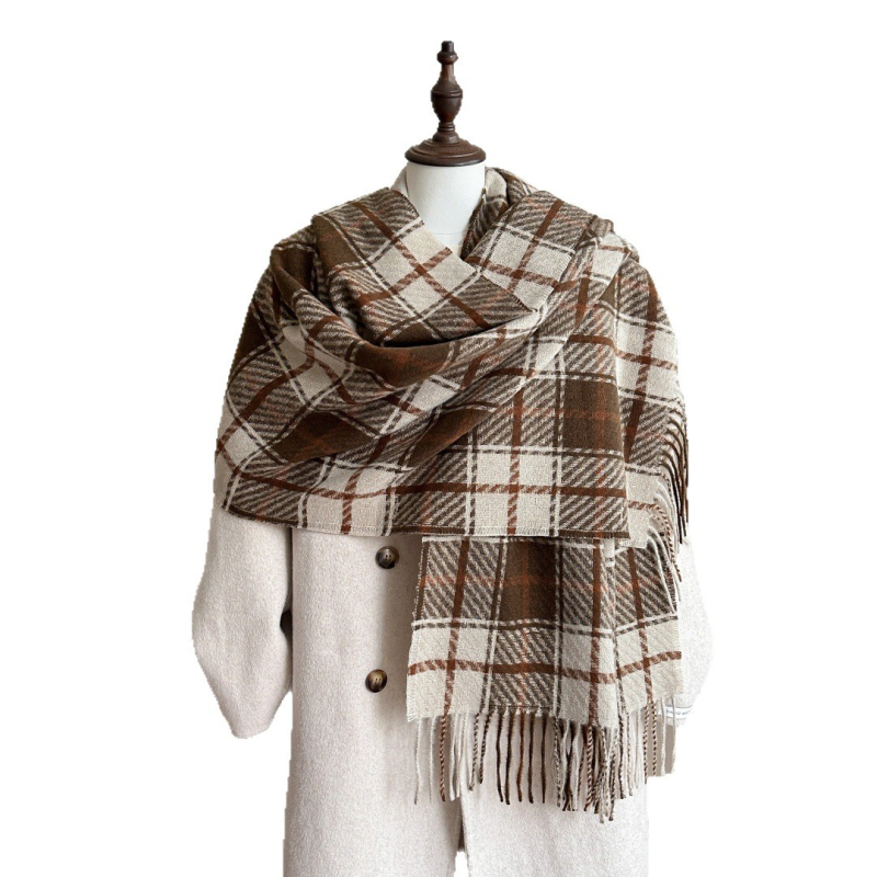 Шал с каре, плетен с имитационен кашмир, полиестер, запазва топлината, зимен стил, винтидж