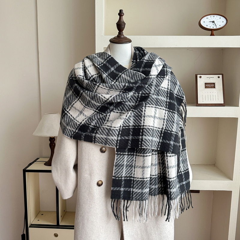 Шал с каре, плетен с имитационен кашмир, полиестер, запазва топлината, зимен стил, винтидж