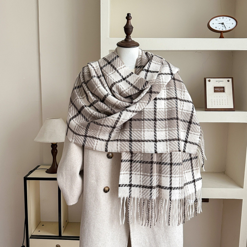 Шал с каре, плетен с имитационен кашмир, полиестер, запазва топлината, зимен стил, винтидж