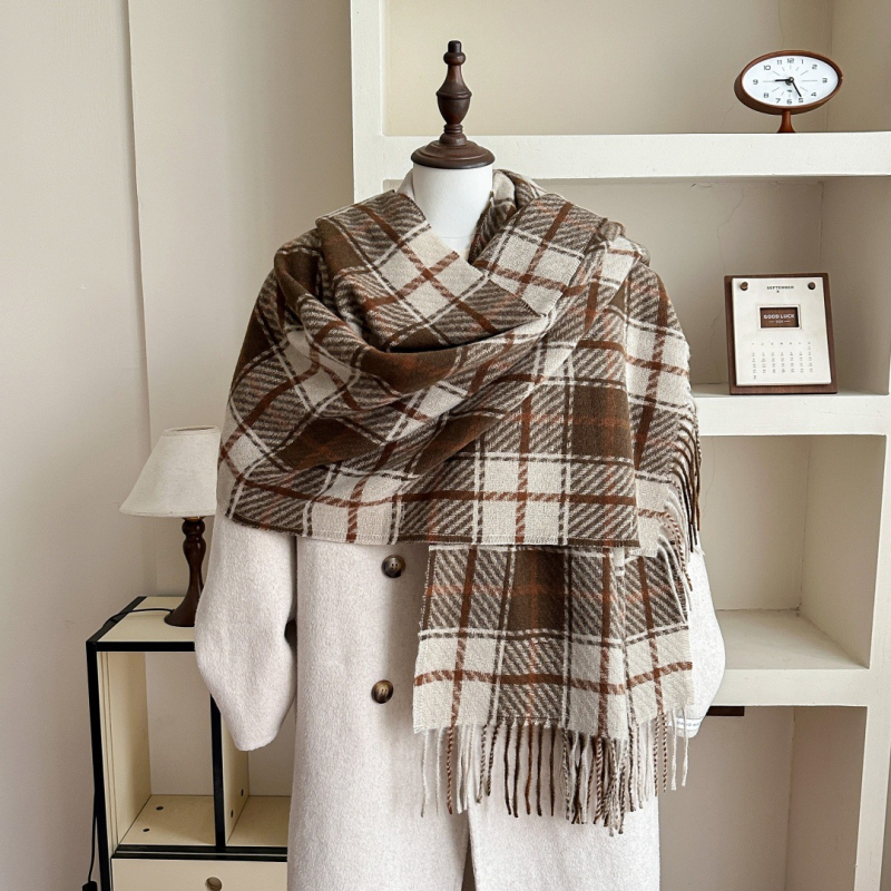 Шал с каре, плетен с имитационен кашмир, полиестер, запазва топлината, зимен стил, винтидж