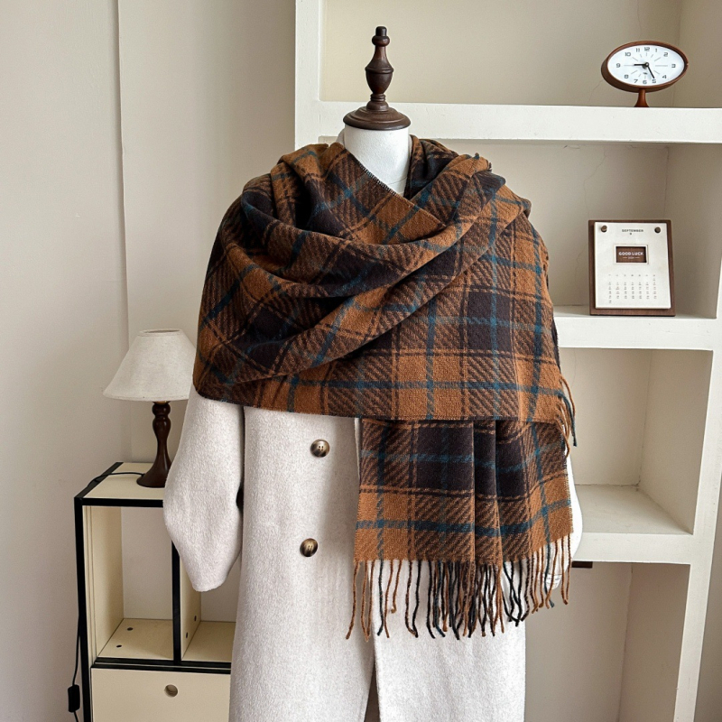 Шал с каре, плетен с имитационен кашмир, полиестер, запазва топлината, зимен стил, винтидж