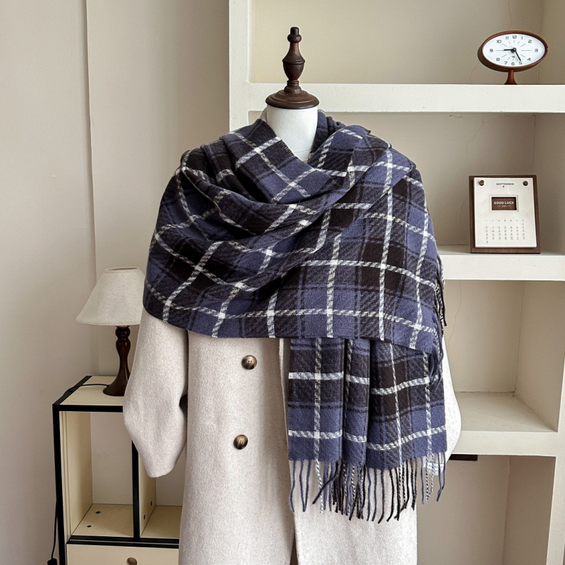 Шал с каре, плетен с имитационен кашмир, полиестер, запазва топлината, зимен стил, винтидж