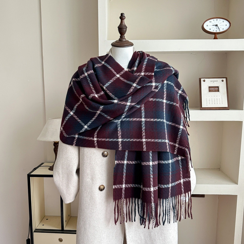 Шал с каре, плетен с имитационен кашмир, полиестер, запазва топлината, зимен стил, винтидж